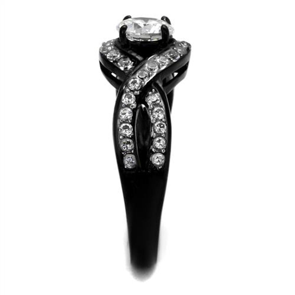 ARTK2282 Stainless Steel 1.65 Ct Round Cut AAA Cz Black Engagement Ring Women's Size 5-10